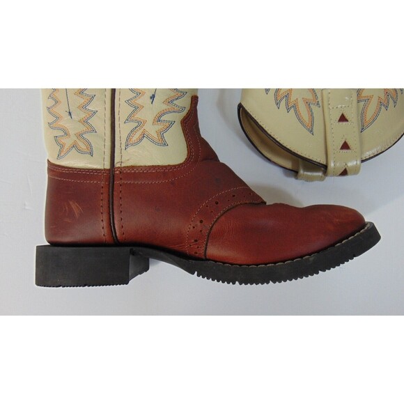 Old West Cowboy Boots Leather Upper Size 10 Brown / Tan Western Boy Girl KIDS - Picture 8 of 11